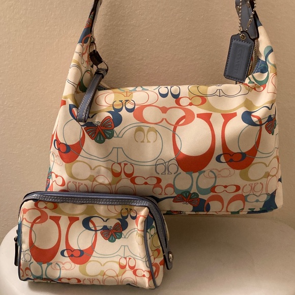 Coach Handbags - COACH 🧡🦋Colorful Butterfly & CC Pattern Shoulder Bag & Pouch Set